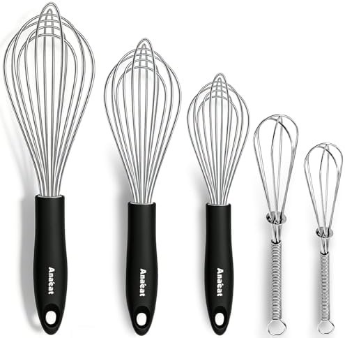 Anaeat Stainless Steel Kitchen Whisk Set of 5
