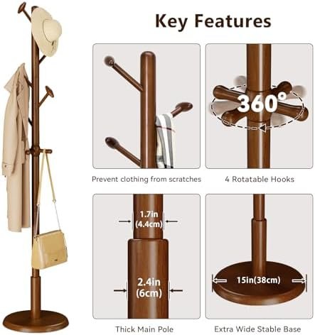 Taitiy Solid Wood Coat Rack Freestanding Coat Tree - Image 6