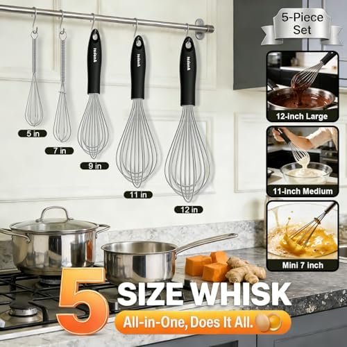 Anaeat Stainless Steel Kitchen Whisk Set of 5 - Image 6