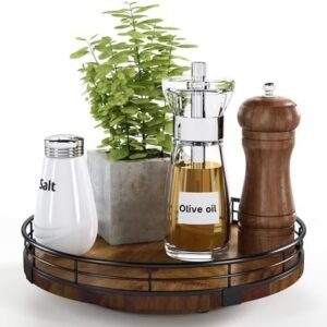- Farmhouse Oak 9" Lazy Susan Turntable Organizer for Cabinet